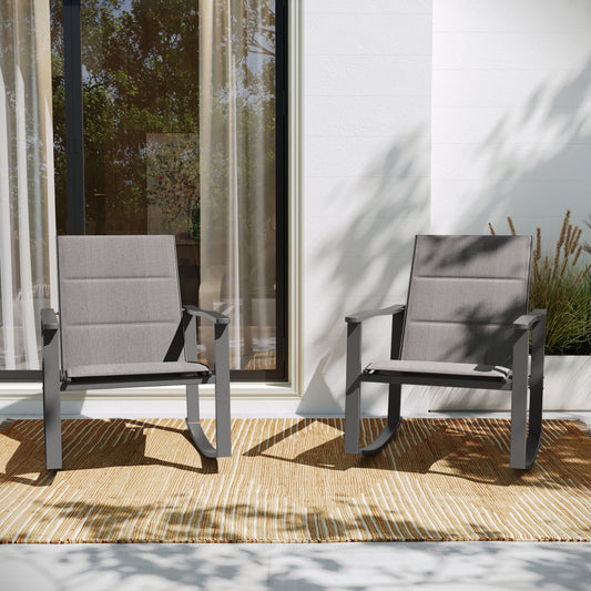 Brazos Set of 2 Gray Outdoor Rocking Chairs with Flex Comfort Material and Black Steel Frames Gray