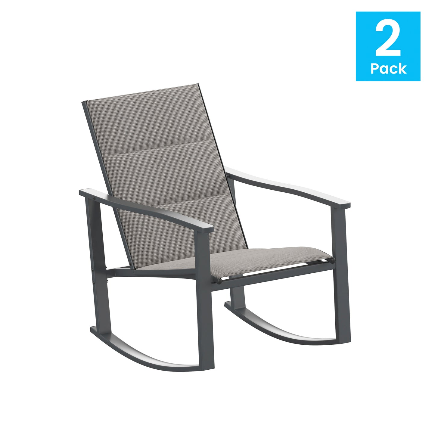 Brazos Set of 2 Gray Outdoor Rocking Chairs with Flex Comfort Material and Black Steel Frames Gray