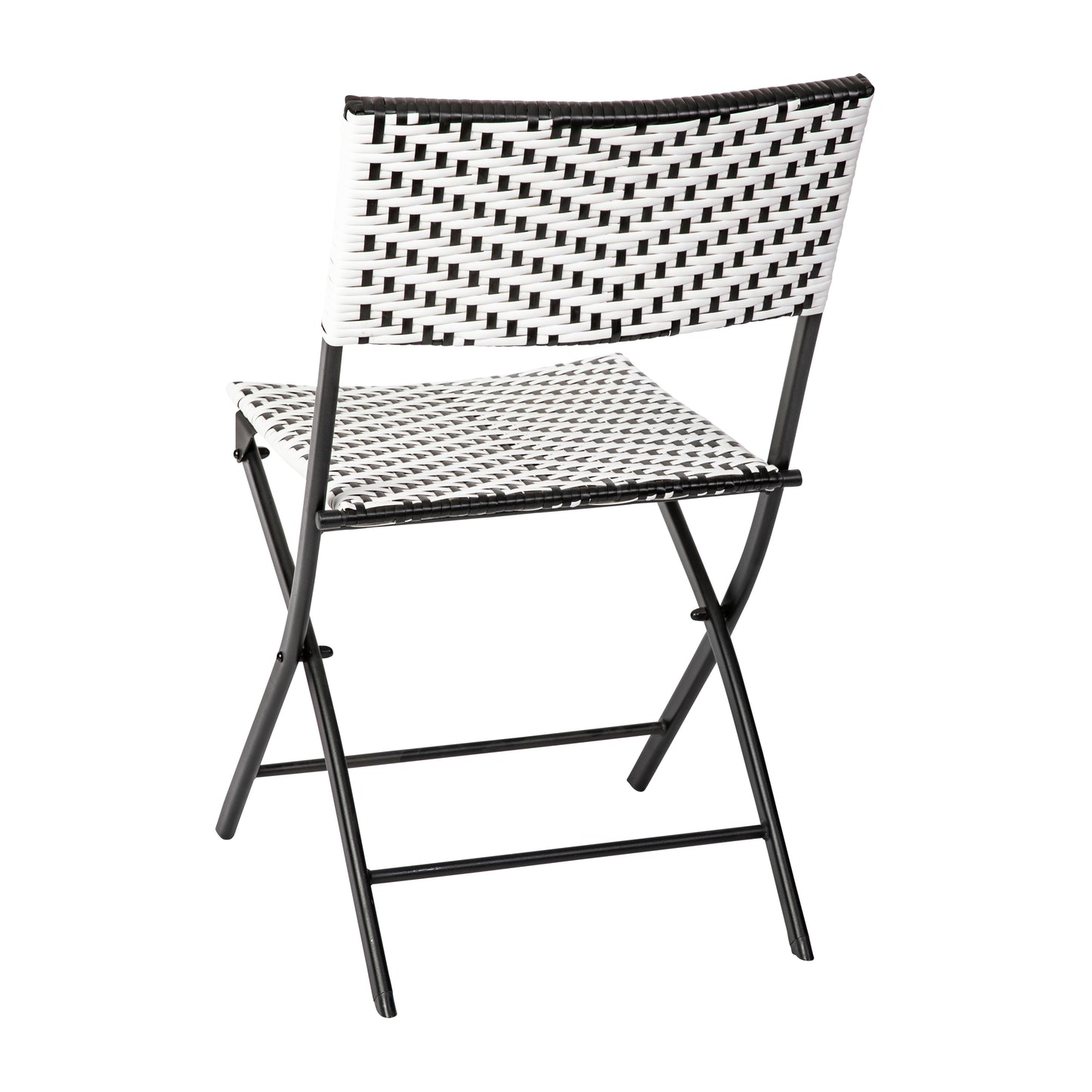 Rouen Set of 2 Commercial Grade Foldable Bistro Chairs, Indoor/Outdoor PE Rattan Back and Seat, Black/White with Black Steel Frames Black & White
