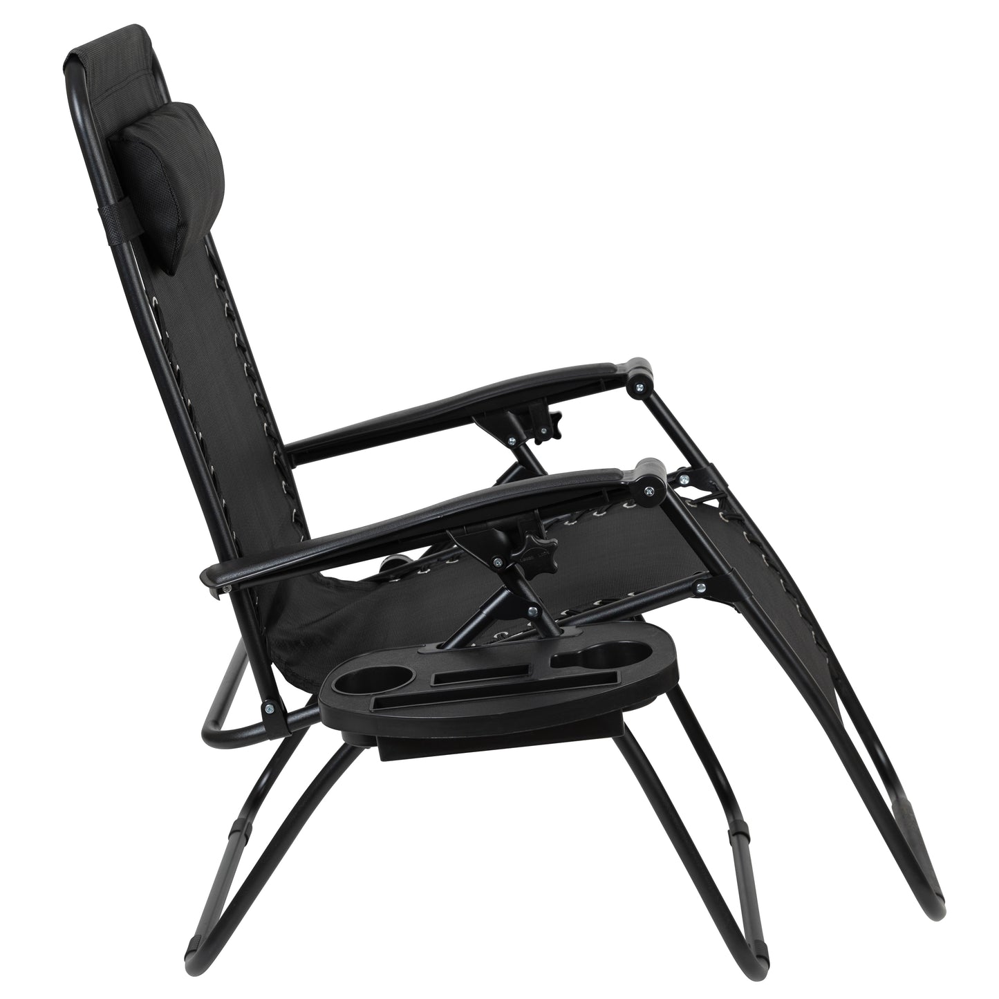 Celestial Adjustable Folding Mesh Zero Gravity Reclining Lounge Chair with Pillow and Cup Holder Tray in Black, Set of 2 Black