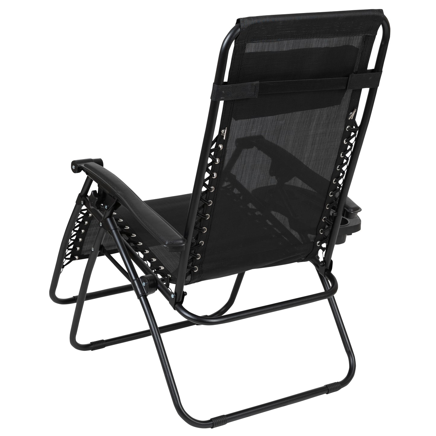 Celestial Adjustable Folding Mesh Zero Gravity Reclining Lounge Chair with Pillow and Cup Holder Tray in Black, Set of 2 Black