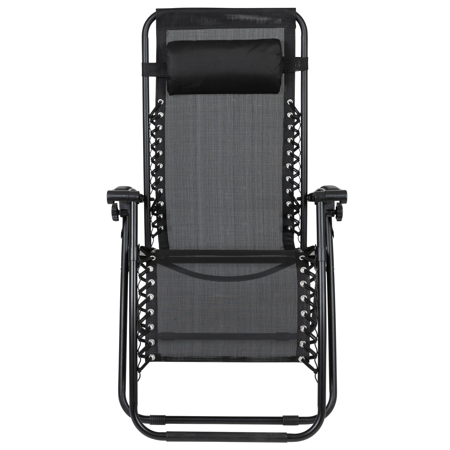 Celestial Adjustable Folding Mesh Zero Gravity Reclining Lounge Chair with Pillow and Cup Holder Tray in Black, Set of 2 Black