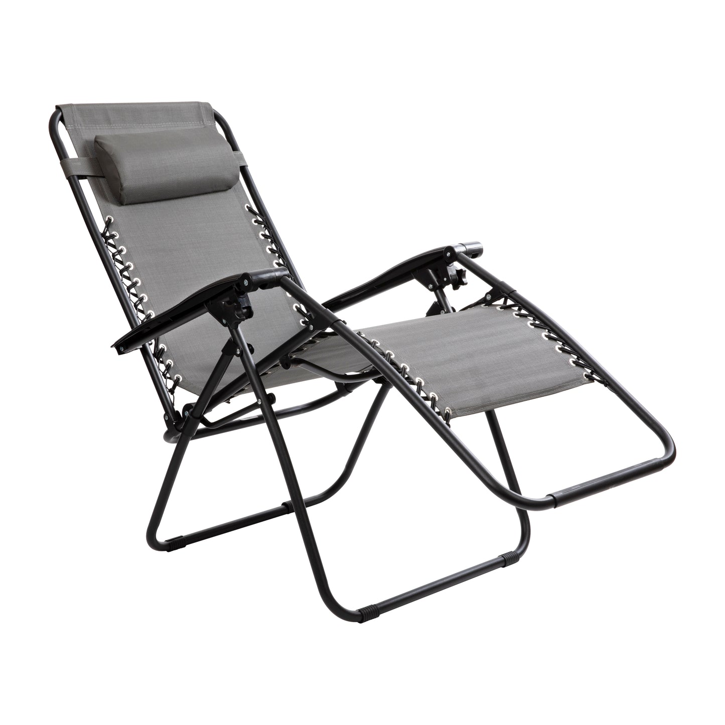 Celestial Adjustable Folding Mesh Zero Gravity Reclining Lounge Chair with Pillow and Cup Holder Tray in Gray, Set of 2 Gray