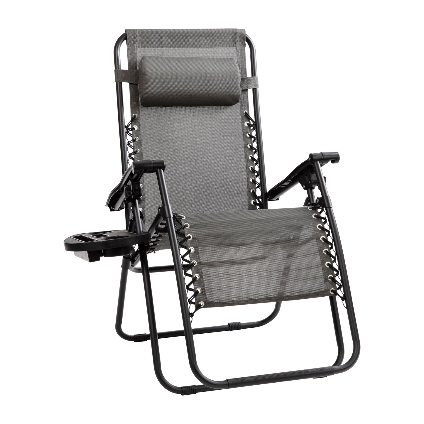 Celestial Adjustable Folding Mesh Zero Gravity Reclining Lounge Chair with Pillow and Cup Holder Tray in Gray, Set of 2 Gray