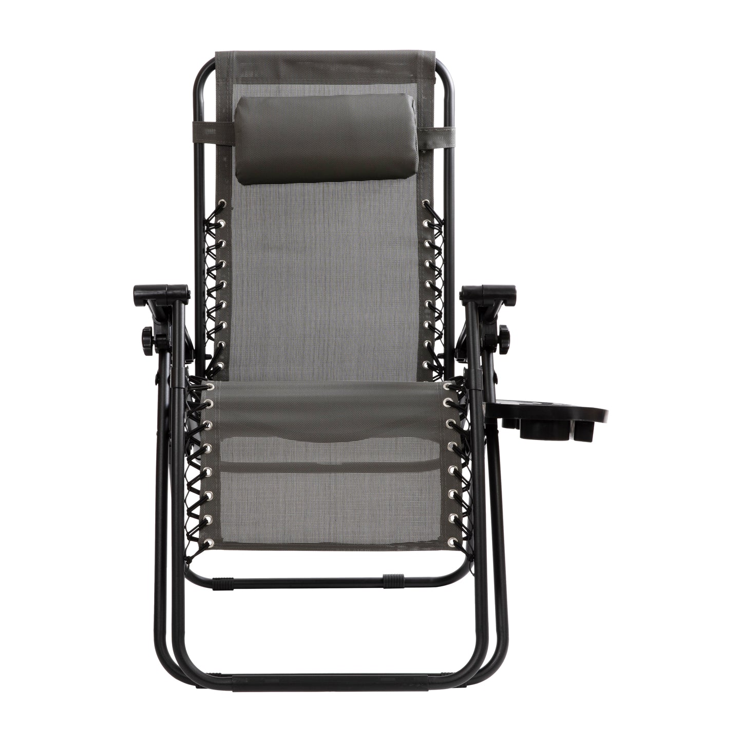 Celestial Adjustable Folding Mesh Zero Gravity Reclining Lounge Chair with Pillow and Cup Holder Tray in Gray, Set of 2 Gray