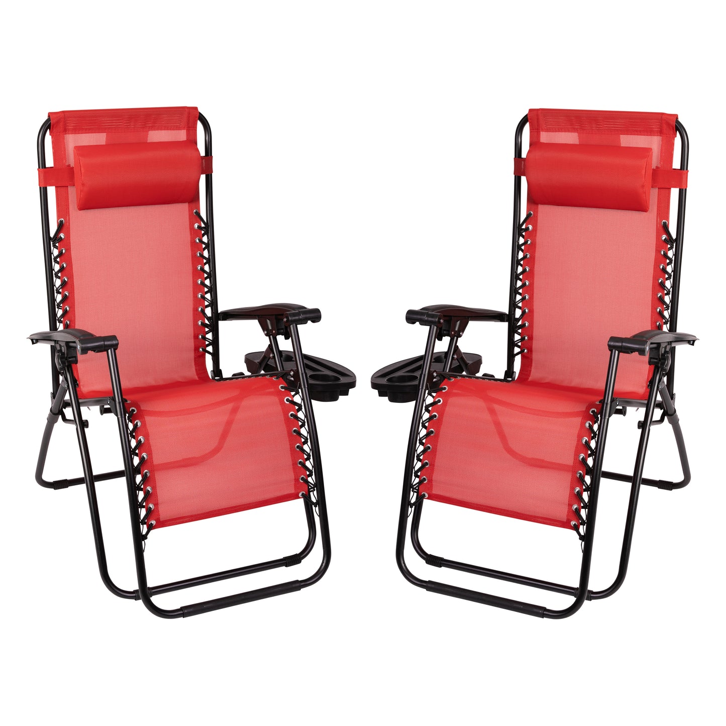 Celestial Adjustable Folding Mesh Zero Gravity Reclining Lounge Chair with Pillow and Cup Holder Tray in Red Red