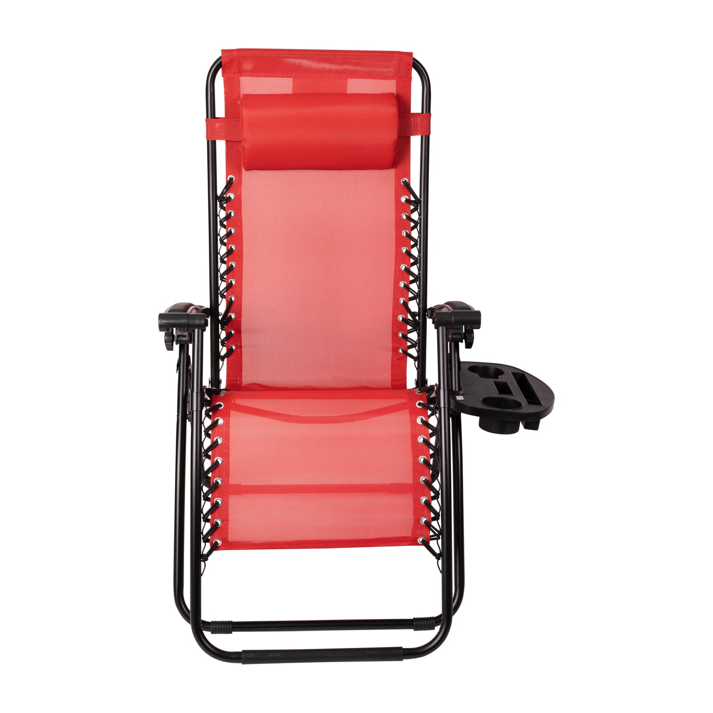 Celestial Adjustable Folding Mesh Zero Gravity Reclining Lounge Chair with Pillow and Cup Holder Tray in Red Red