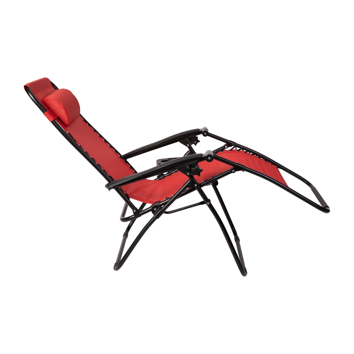 Celestial Adjustable Folding Mesh Zero Gravity Reclining Lounge Chair with Pillow and Cup Holder Tray in Red Red