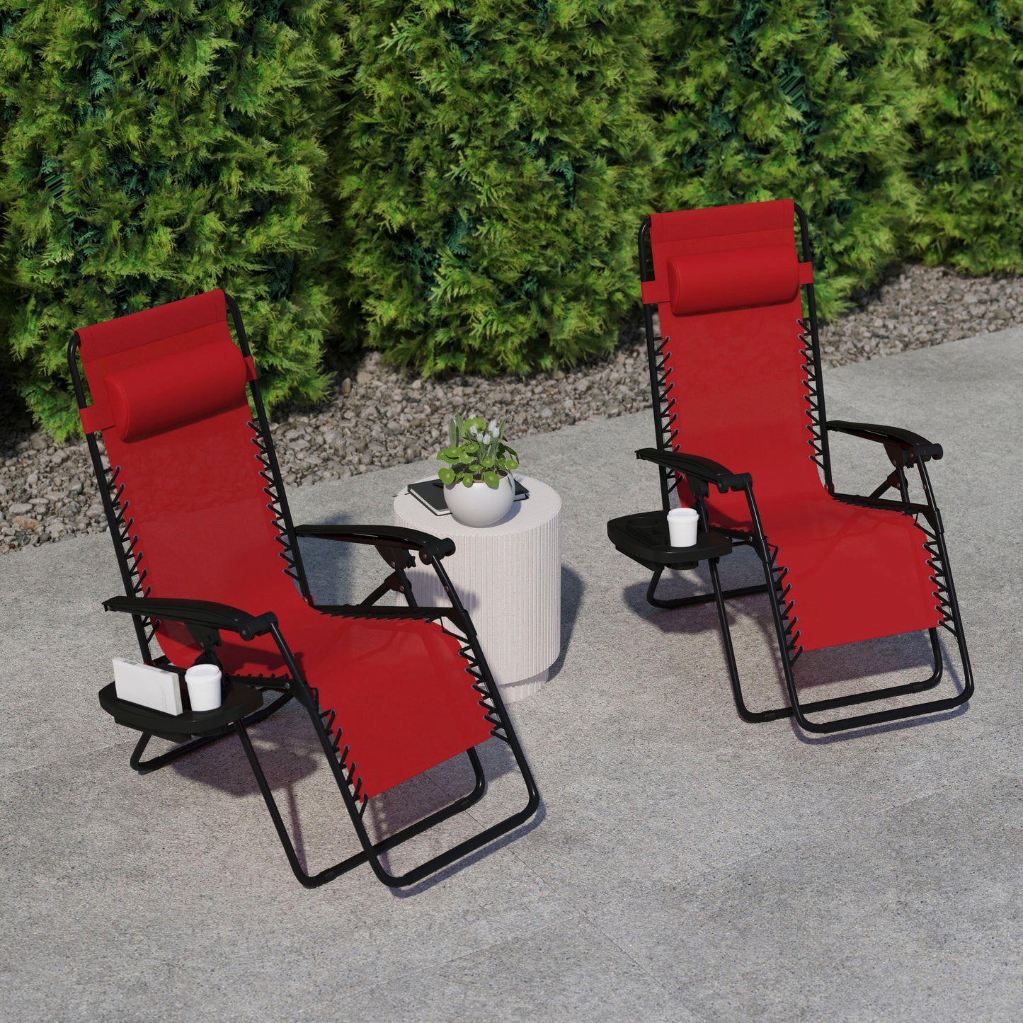 Celestial Adjustable Folding Mesh Zero Gravity Reclining Lounge Chair with Pillow and Cup Holder Tray in Red Red