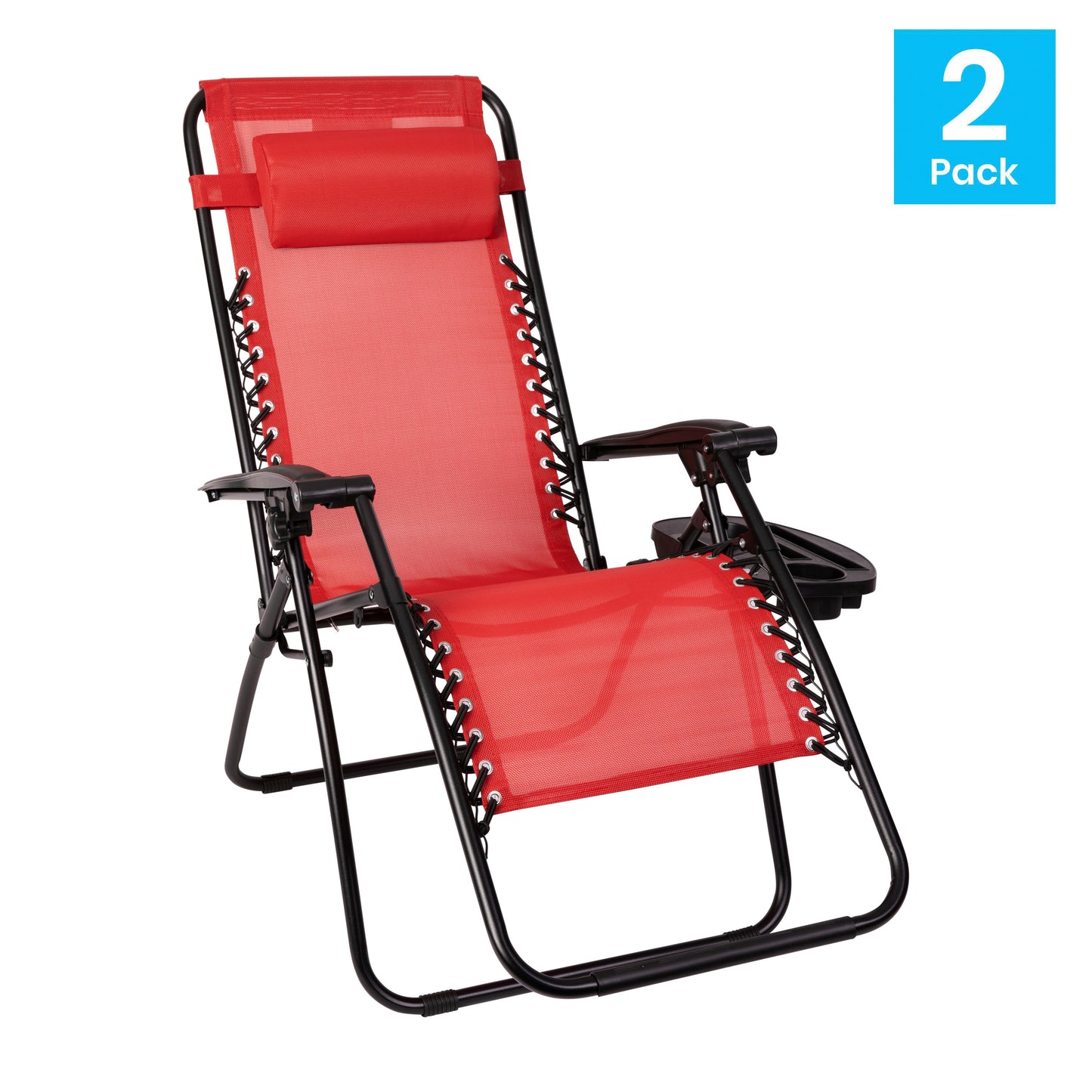 Celestial Adjustable Folding Mesh Zero Gravity Reclining Lounge Chair with Pillow and Cup Holder Tray in Red Red