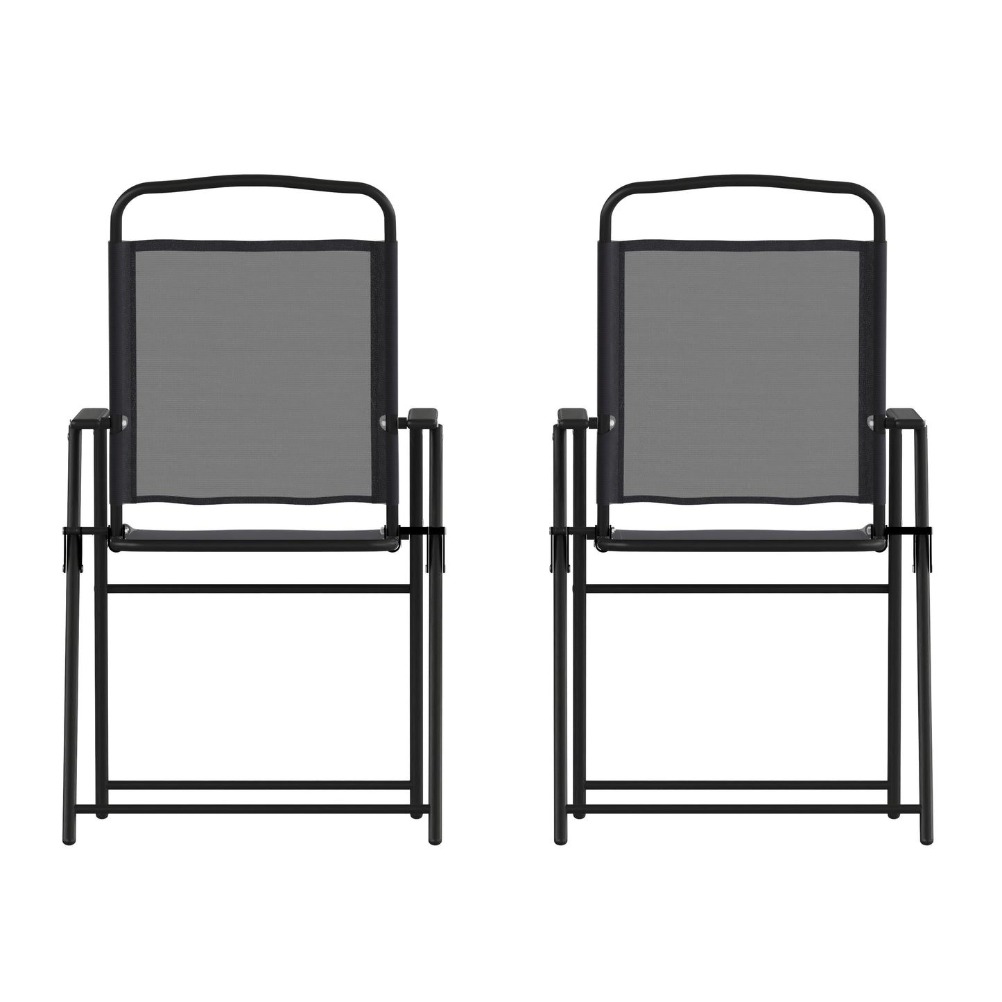 Set of 2 Mystic Folding Patio Sling Chairs, Outdoor Textilene Lawn Chairs with Armrests in Black Black