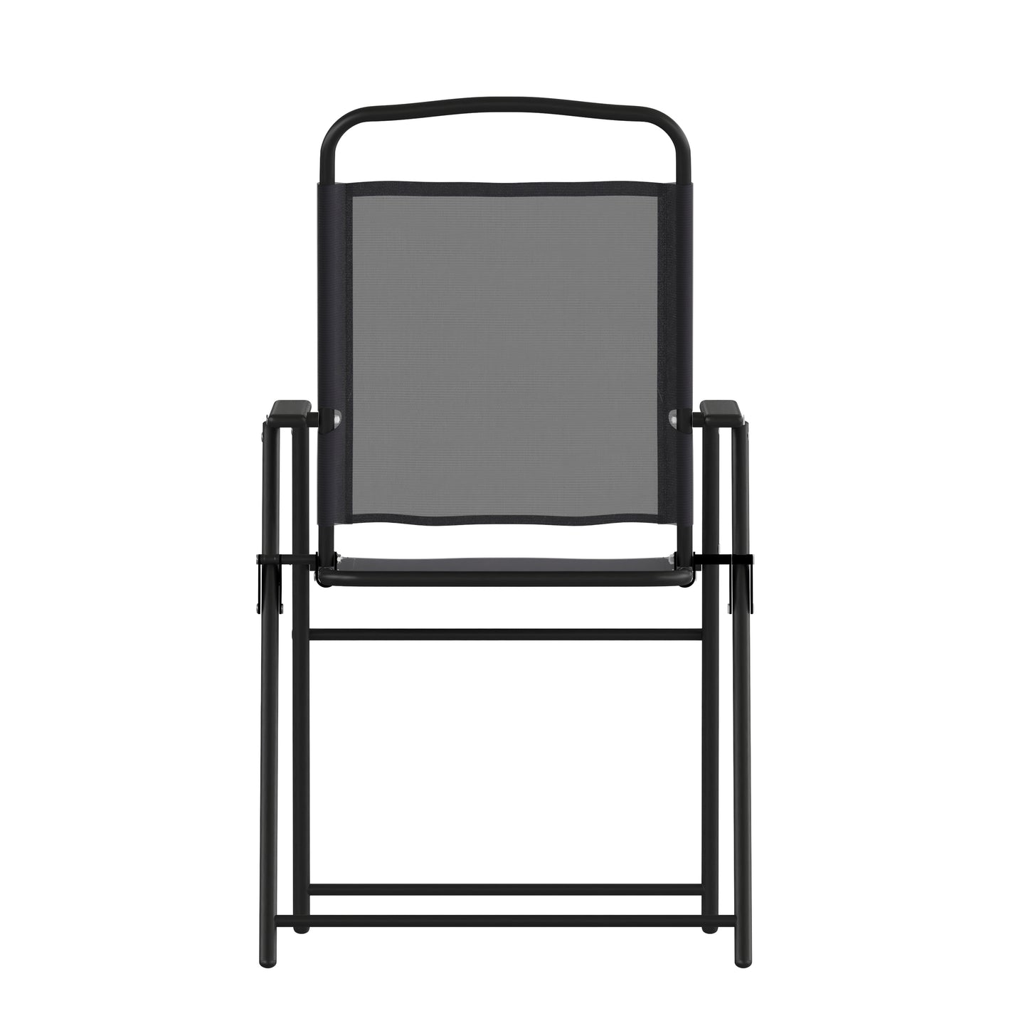 Set of 2 Mystic Folding Patio Sling Chairs, Outdoor Textilene Lawn Chairs with Armrests in Black Black