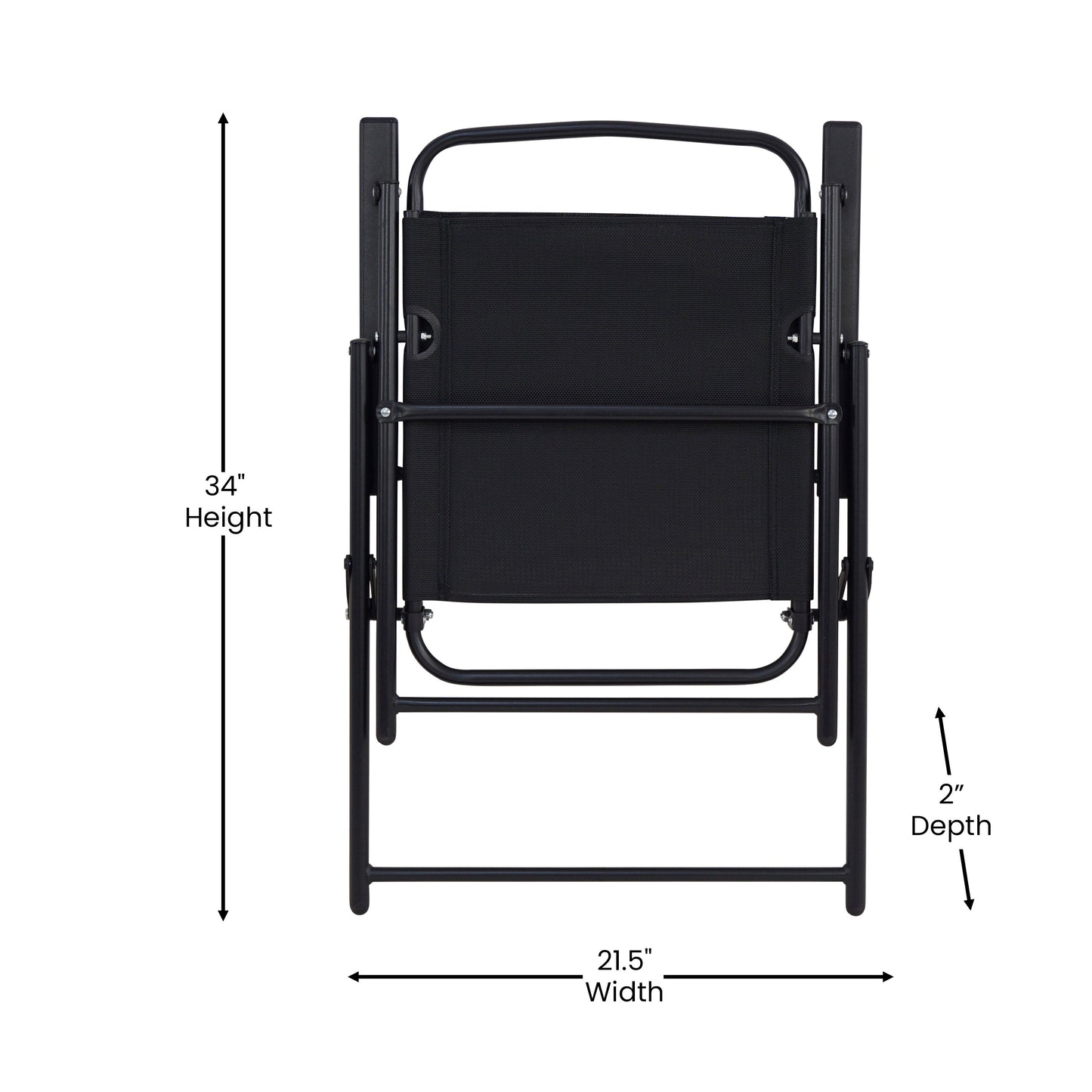 Set of 2 Mystic Folding Patio Sling Chairs, Outdoor Textilene Lawn Chairs with Armrests in Black Black