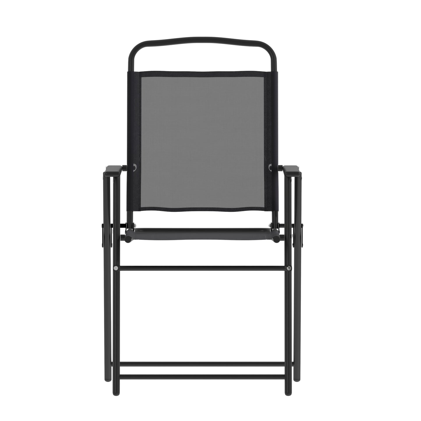 Set of 2 Mystic Folding Patio Sling Chairs, Outdoor Textilene Lawn Chairs with Armrests in Black Black