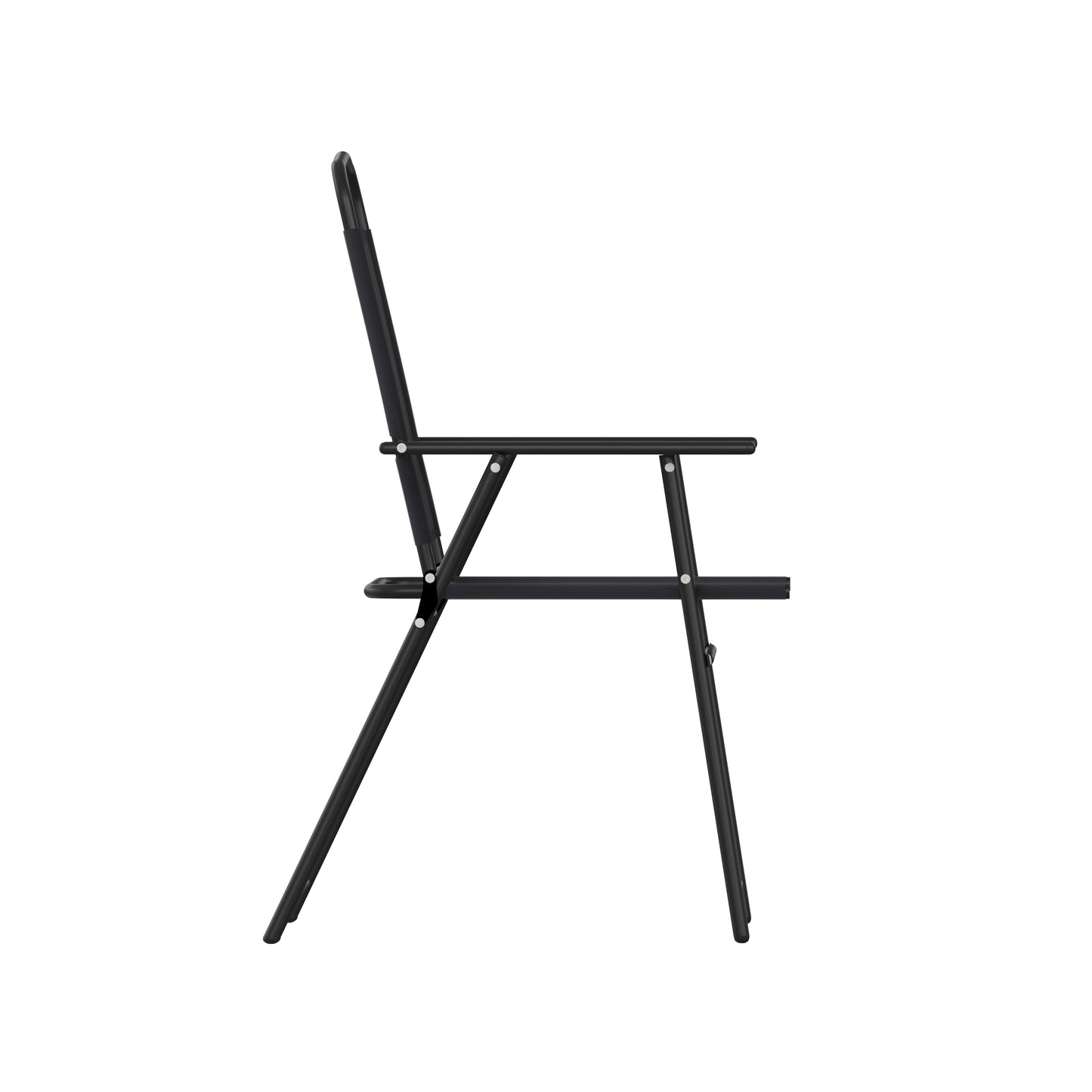Set of 2 Mystic Folding Patio Sling Chairs, Outdoor Textilene Lawn Chairs with Armrests in Black Black