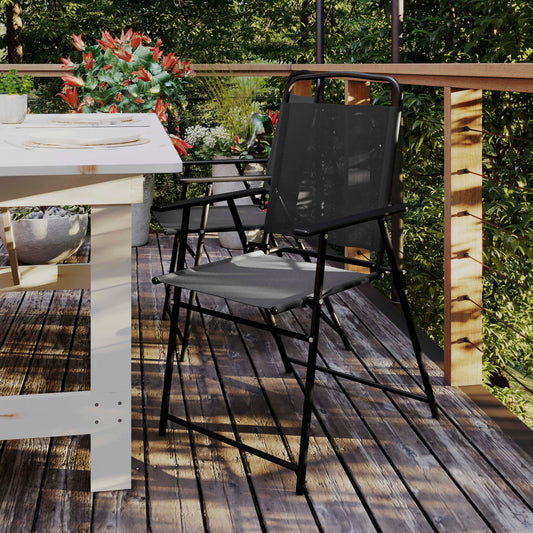 Set of 2 Mystic Folding Patio Sling Chairs, Outdoor Textilene Lawn Chairs with Armrests in Black Black