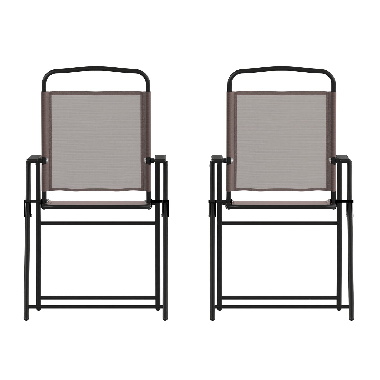 Set of 2 Mystic Folding Patio Sling Chairs, Outdoor Textilene Lawn Chairs with Armrests in Brown Brown