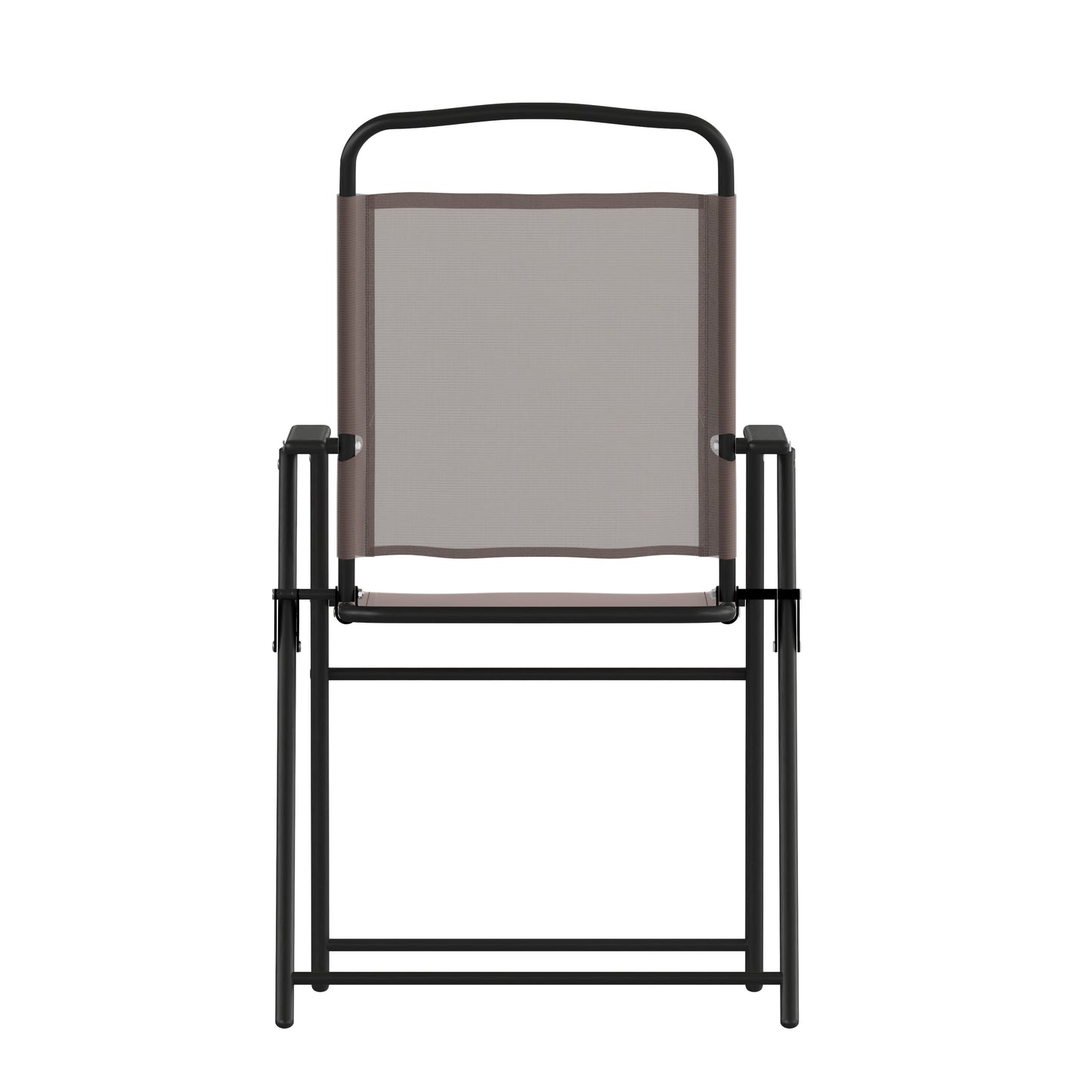 Set of 2 Mystic Folding Patio Sling Chairs, Outdoor Textilene Lawn Chairs with Armrests in Brown Brown