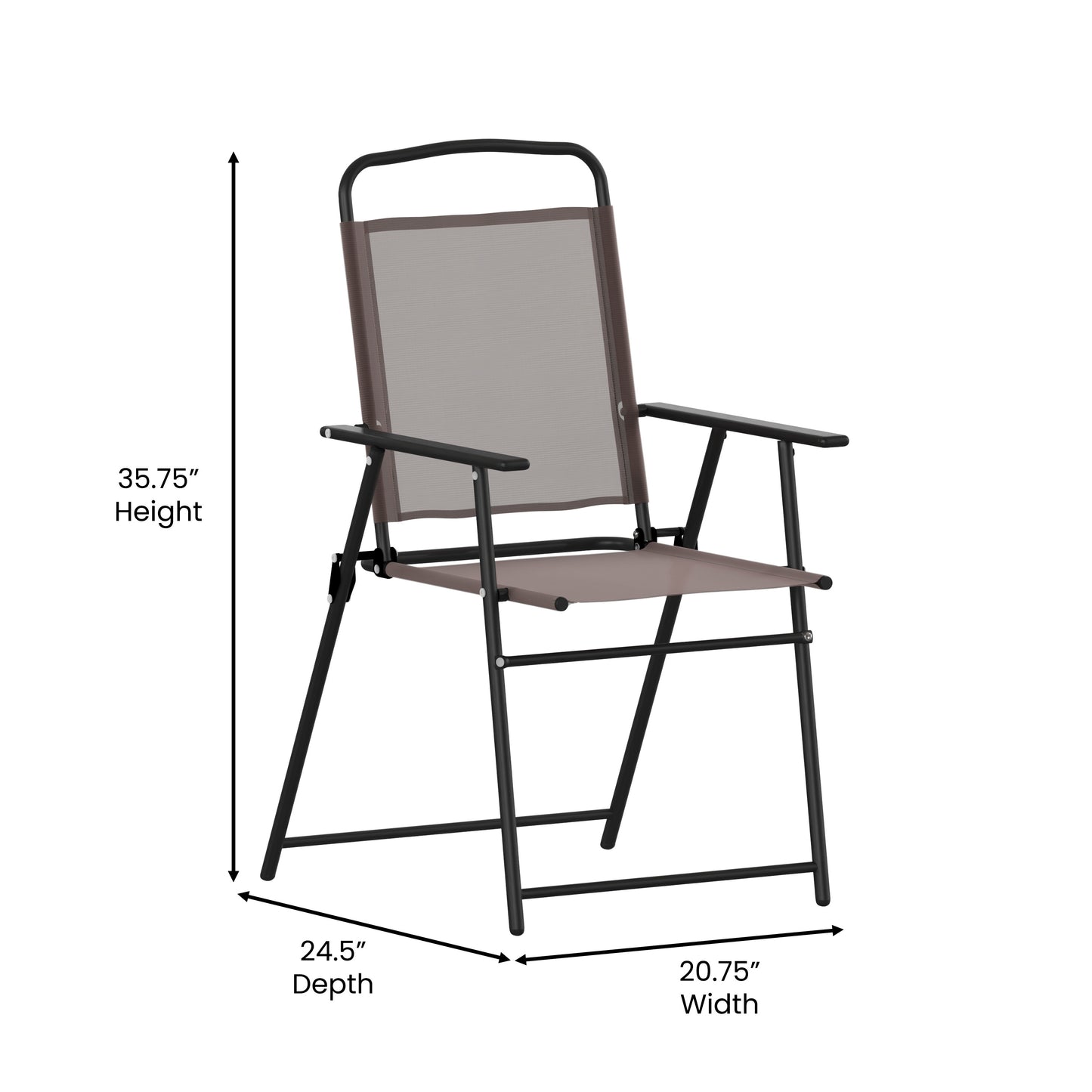 Set of 2 Mystic Folding Patio Sling Chairs, Outdoor Textilene Lawn Chairs with Armrests in Brown Brown