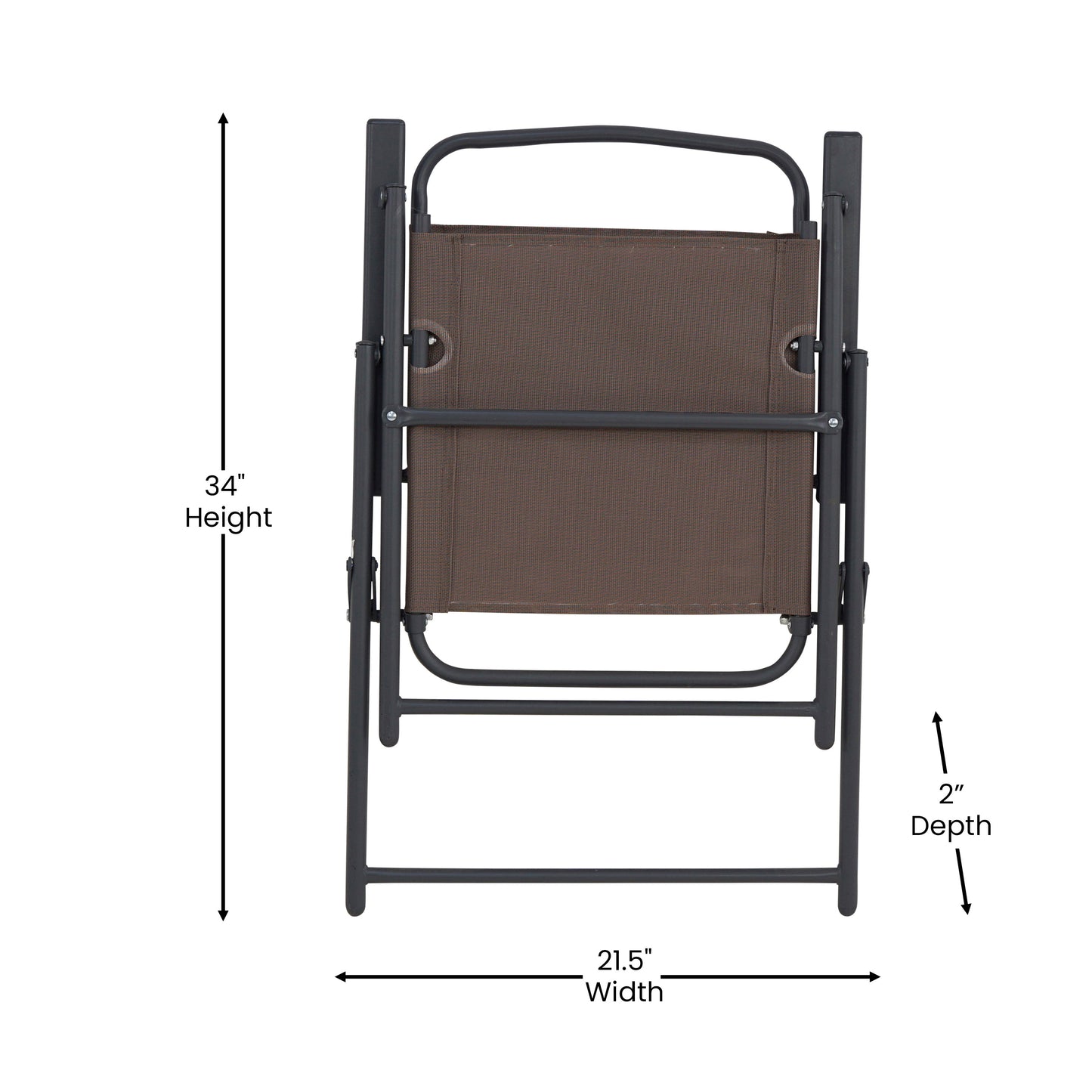 Set of 2 Mystic Folding Patio Sling Chairs, Outdoor Textilene Lawn Chairs with Armrests in Brown Brown