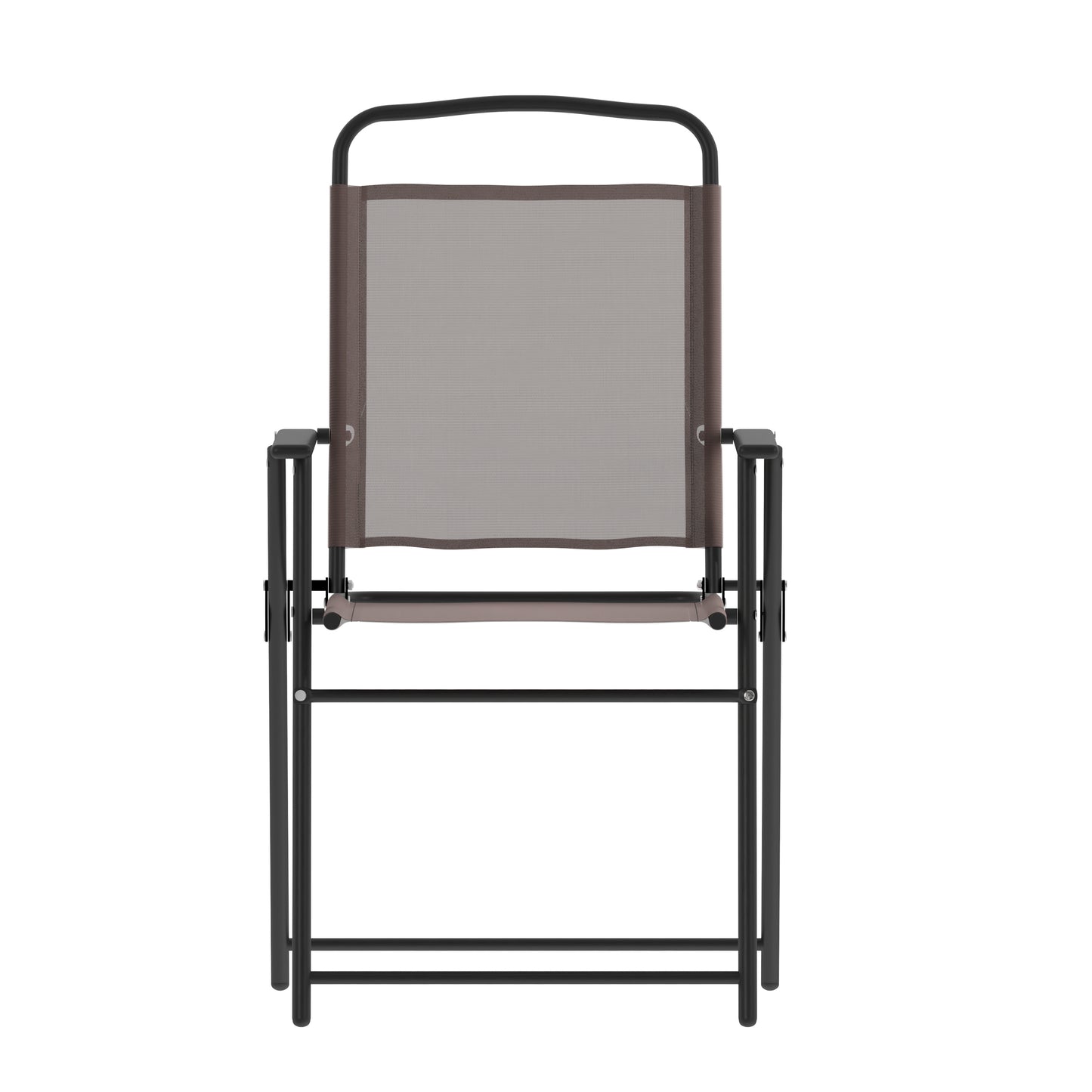 Set of 2 Mystic Folding Patio Sling Chairs, Outdoor Textilene Lawn Chairs with Armrests in Brown Brown