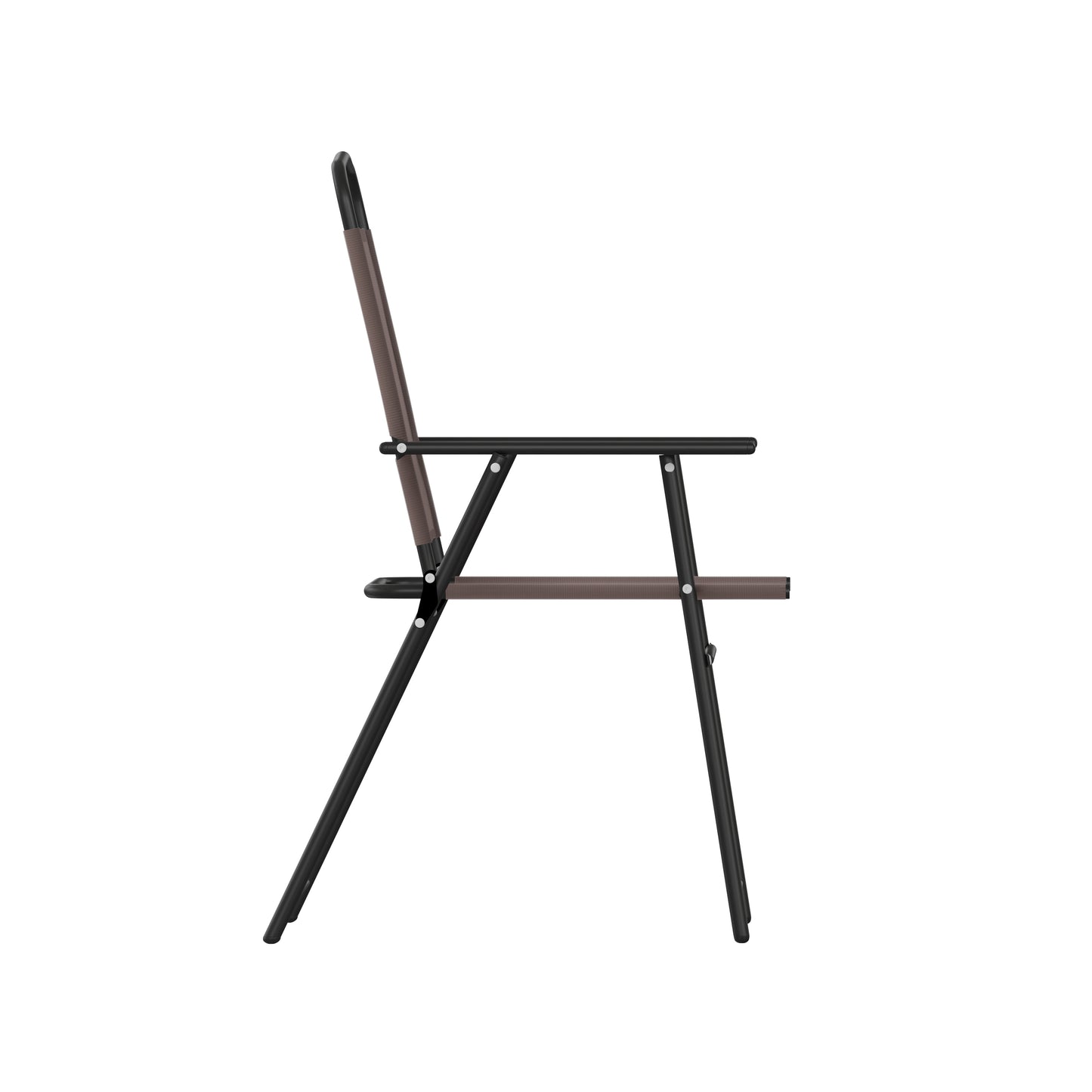 Set of 2 Mystic Folding Patio Sling Chairs, Outdoor Textilene Lawn Chairs with Armrests in Brown Brown