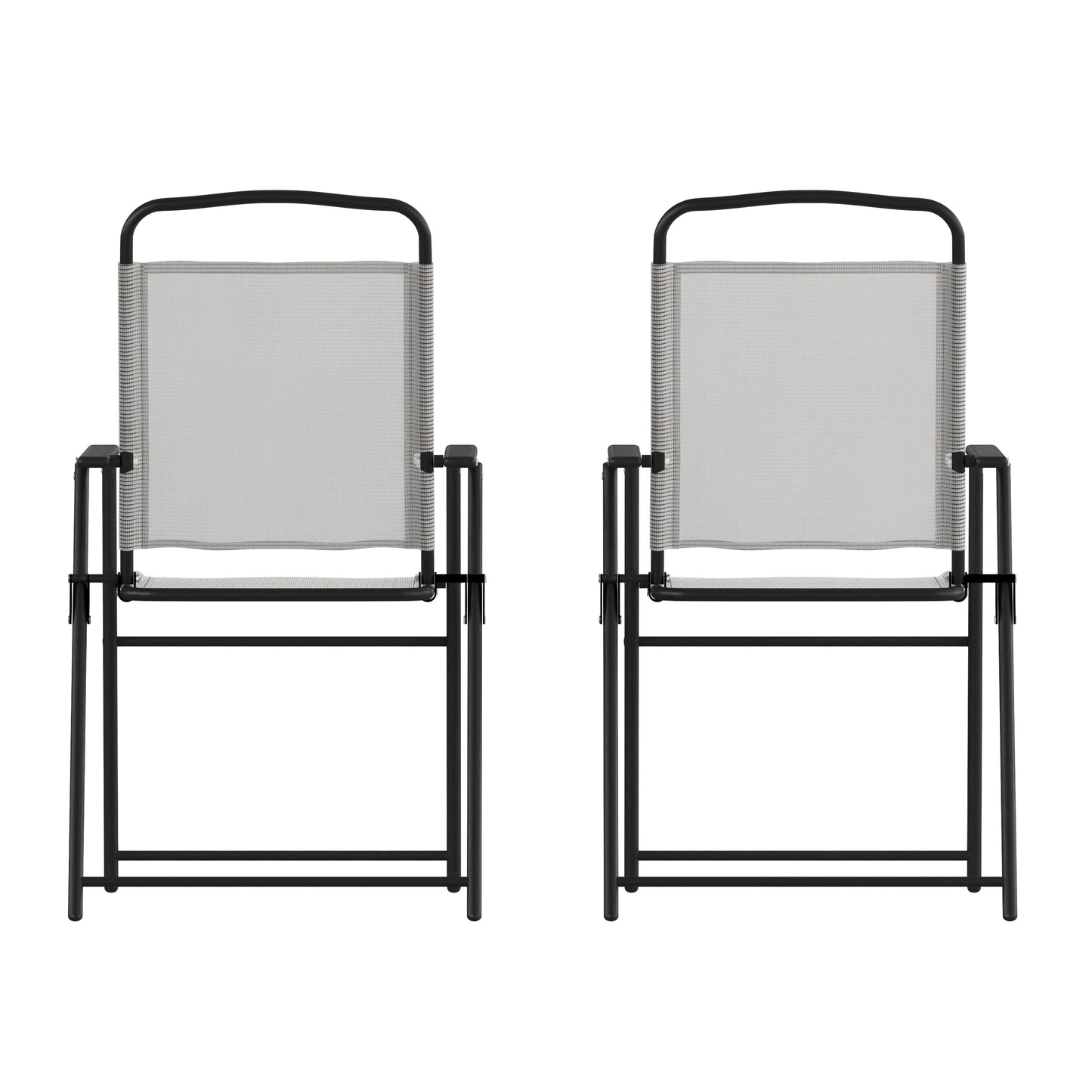 Set of 2 Mystic Folding Patio Sling Chairs, Outdoor Textilene Lawn Chairs with Armrests in Gray Gray