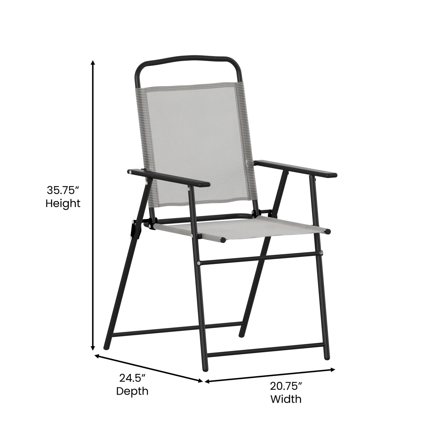 Set of 2 Mystic Folding Patio Sling Chairs, Outdoor Textilene Lawn Chairs with Armrests in Gray Gray