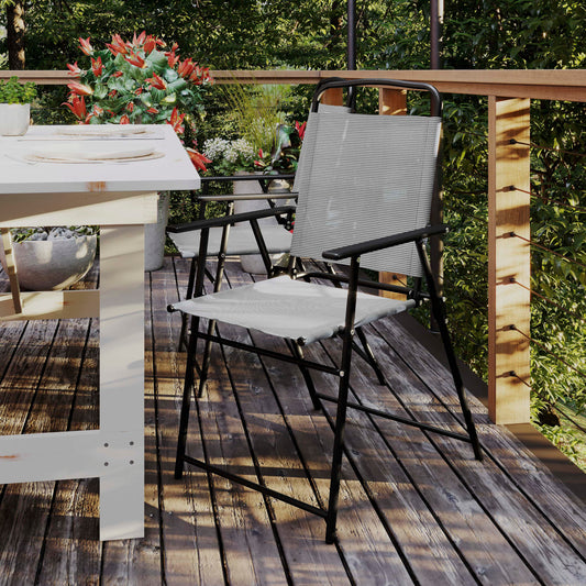Set of 2 Mystic Folding Patio Sling Chairs, Outdoor Textilene Lawn Chairs with Armrests in Gray Gray