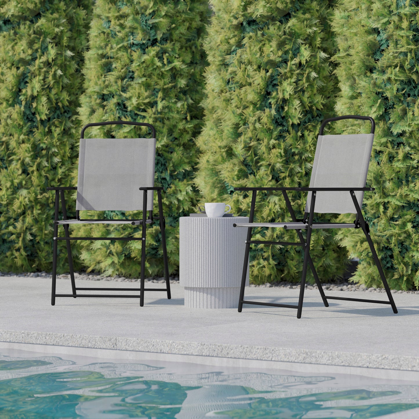 Set of 2 Mystic Folding Patio Sling Chairs, Outdoor Textilene Lawn Chairs with Armrests in Gray Gray