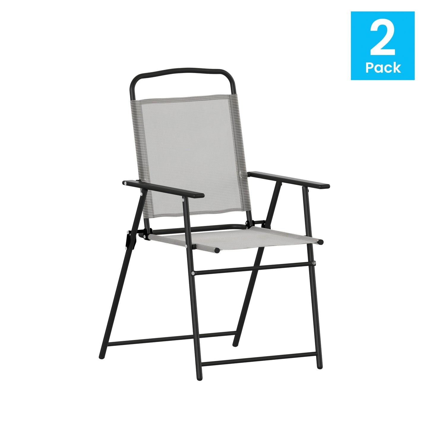 Set of 2 Mystic Folding Patio Sling Chairs, Outdoor Textilene Lawn Chairs with Armrests in Gray Gray
