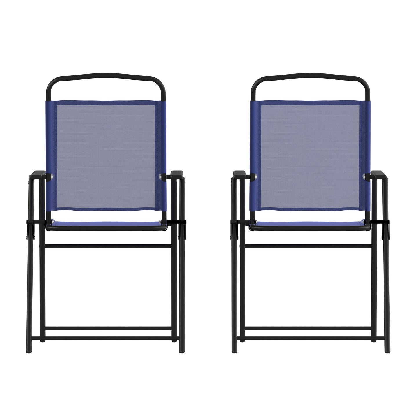 Set of 2 Mystic Folding Patio Sling Chairs, Outdoor Textilene Lawn Chairs with Armrests in Navy Navy