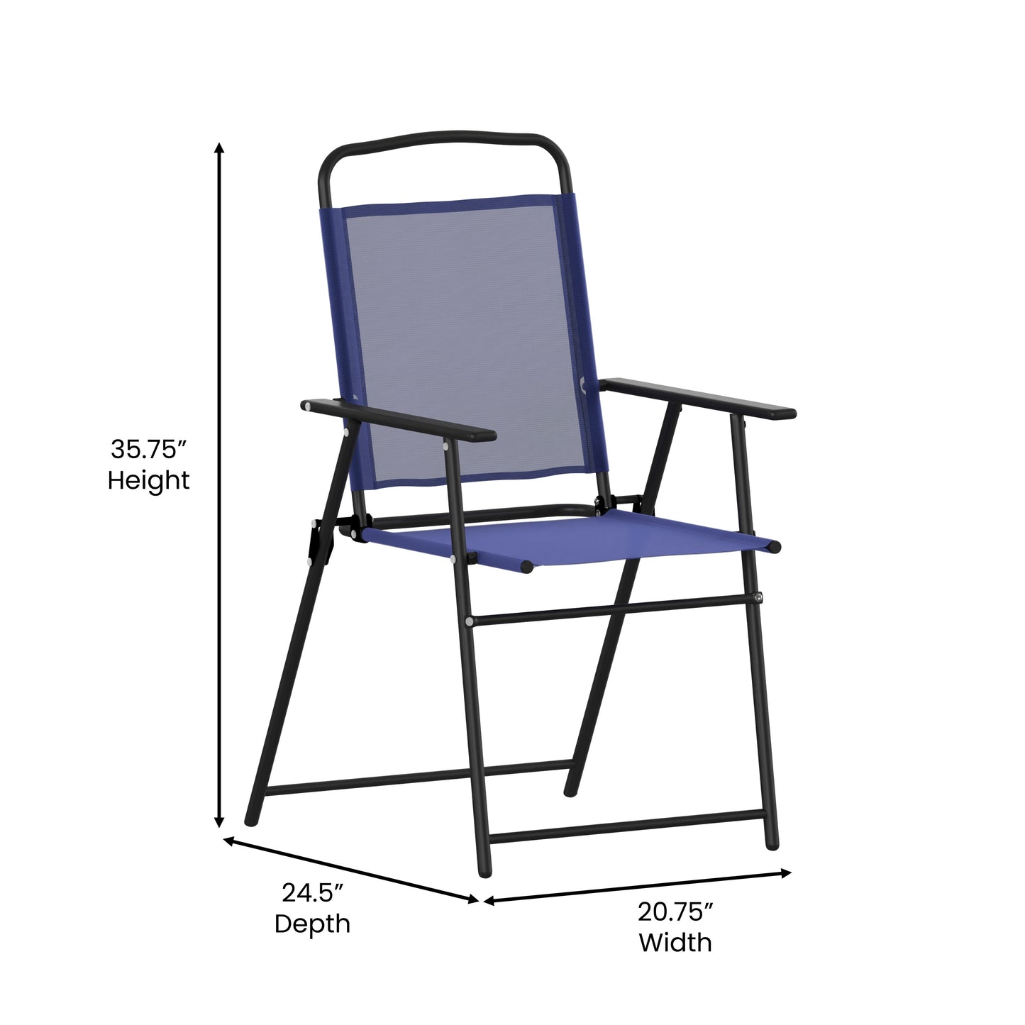 Set of 2 Mystic Folding Patio Sling Chairs, Outdoor Textilene Lawn Chairs with Armrests in Navy Navy