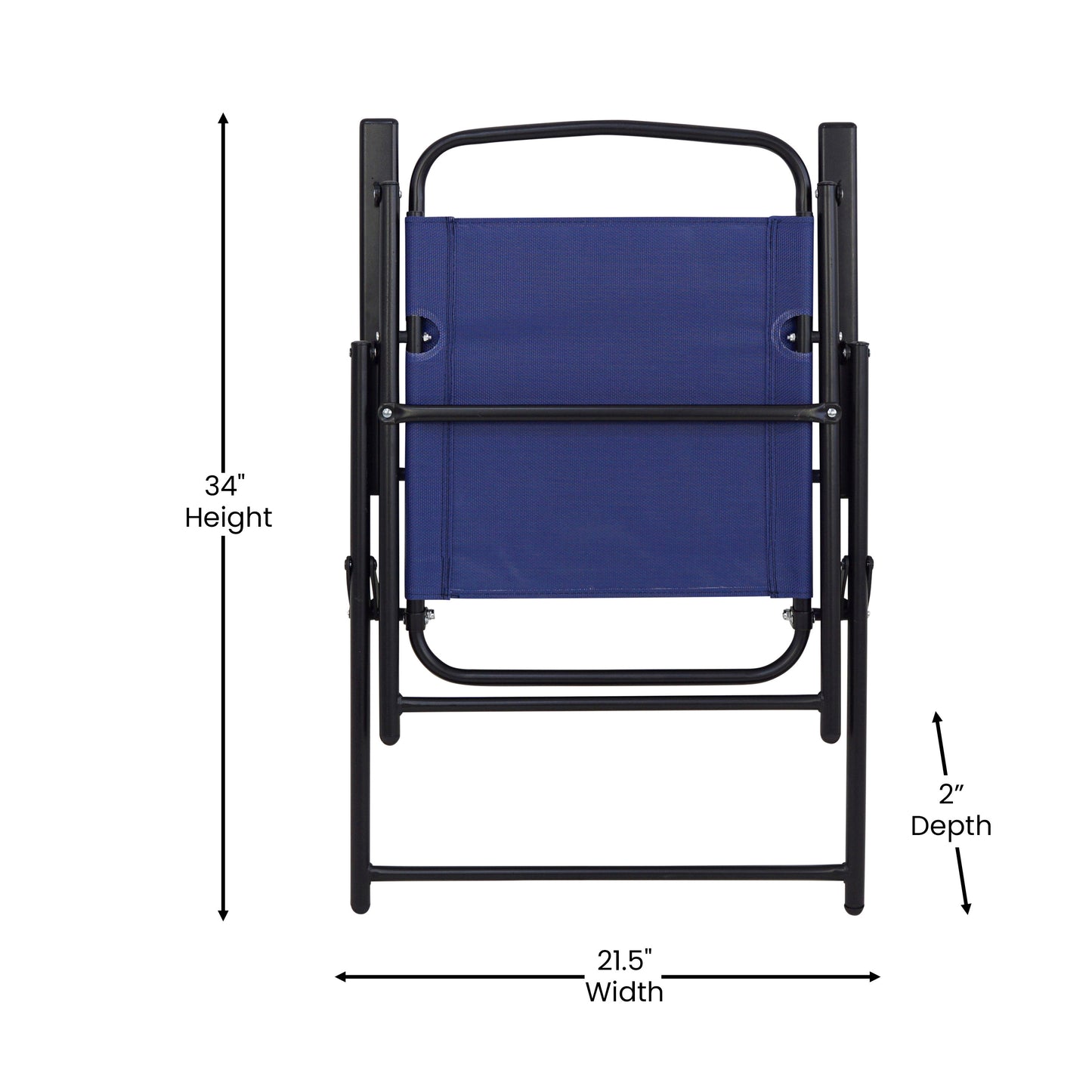 Set of 2 Mystic Folding Patio Sling Chairs, Outdoor Textilene Lawn Chairs with Armrests in Navy Navy