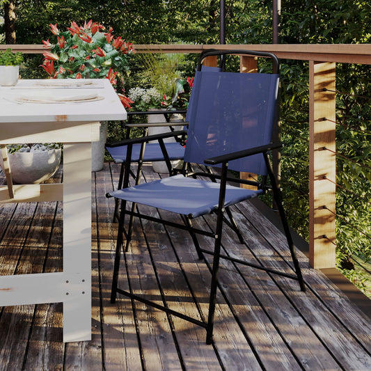 Set of 2 Mystic Folding Patio Sling Chairs, Outdoor Textilene Lawn Chairs with Armrests in Navy Navy