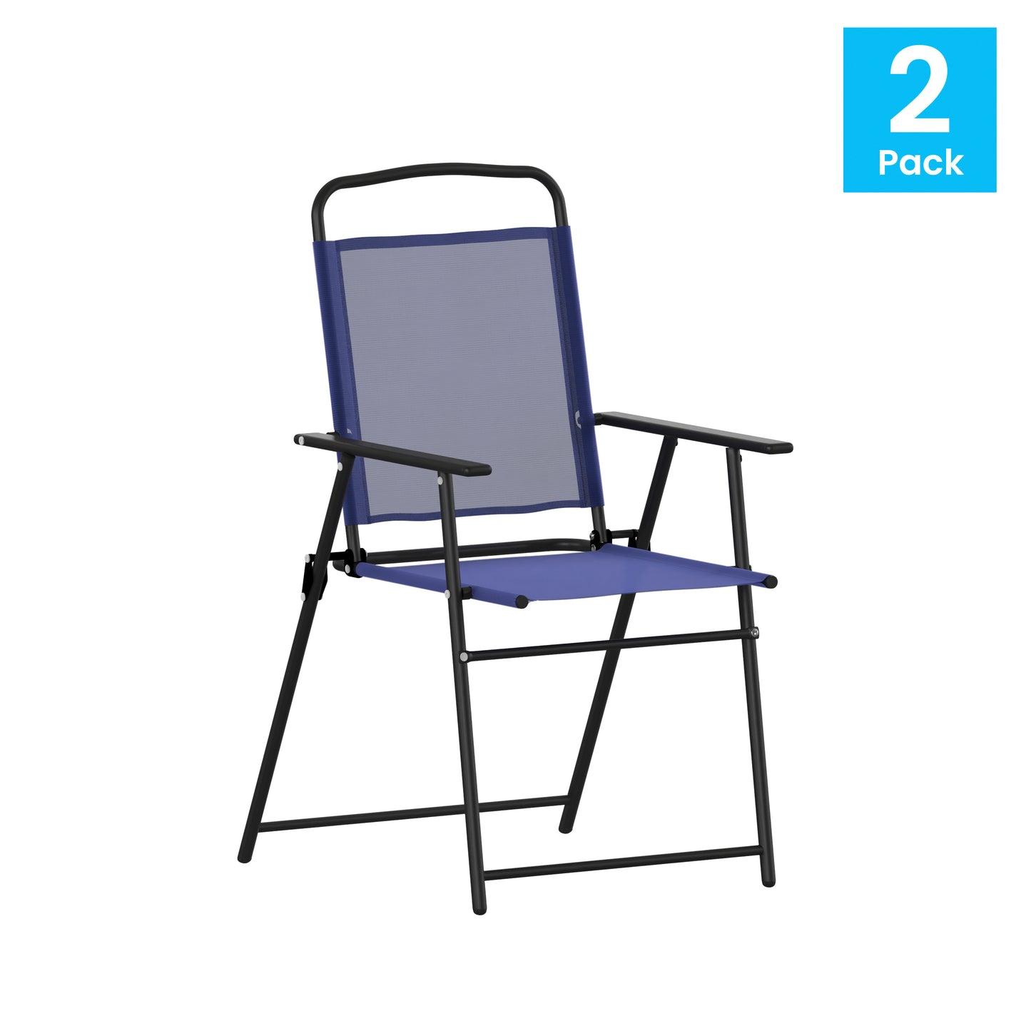 Set of 2 Mystic Folding Patio Sling Chairs, Outdoor Textilene Lawn Chairs with Armrests in Navy Navy