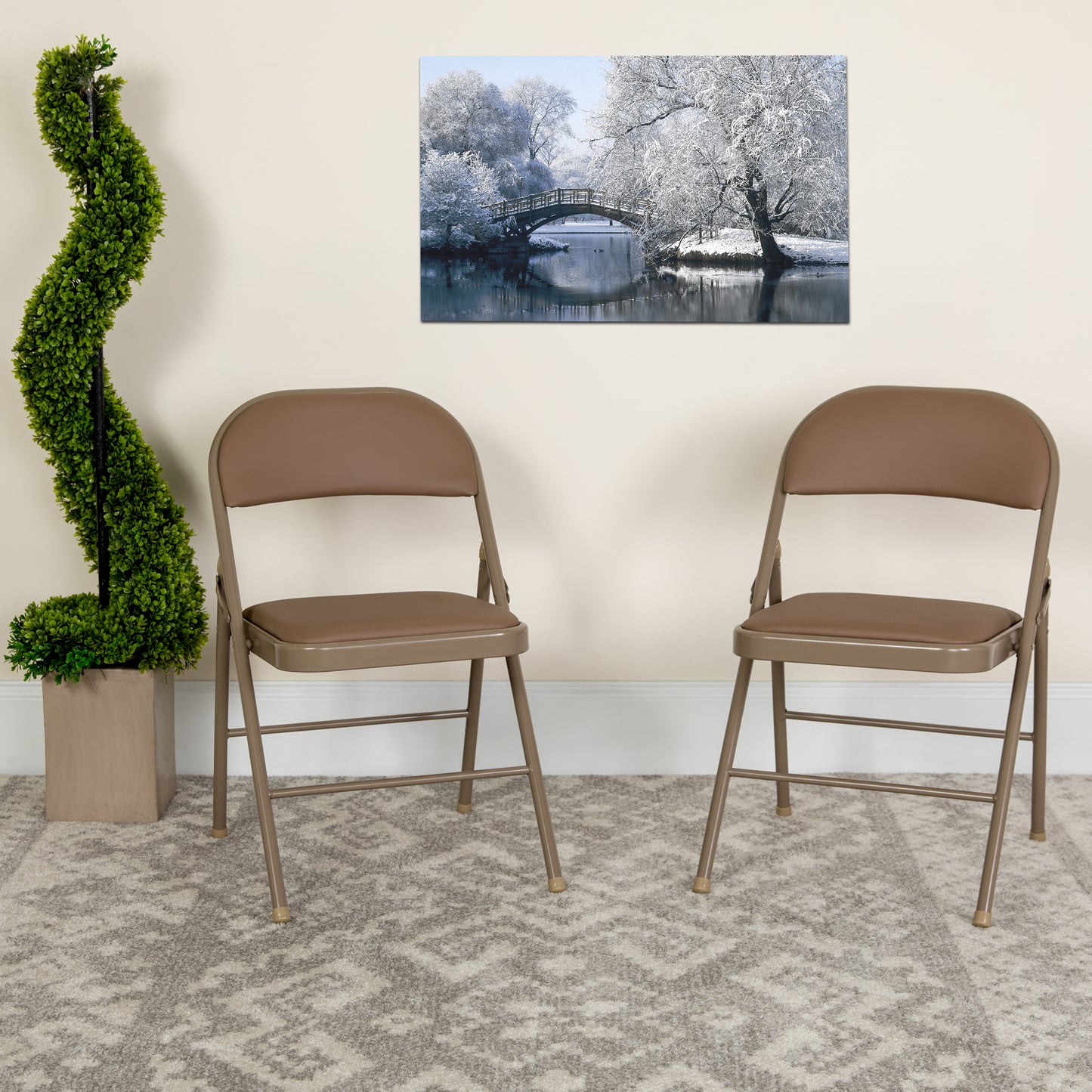 2 Pack HERCULES Series Double Braced Beige Vinyl Folding Chair Beige 2-HA-F003D-BGE-GG