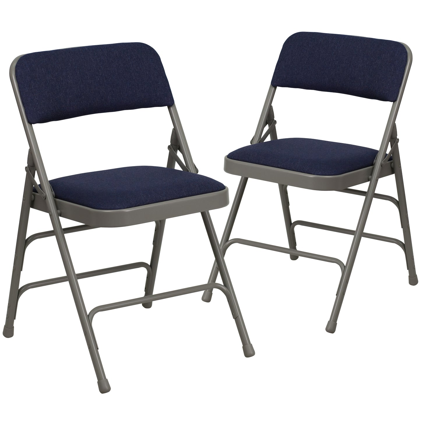 2 Pack HERCULES Series Curved Triple Braced & Double Hinged Navy Fabric Metal Folding Chair Navy Fabric/Gray Frame