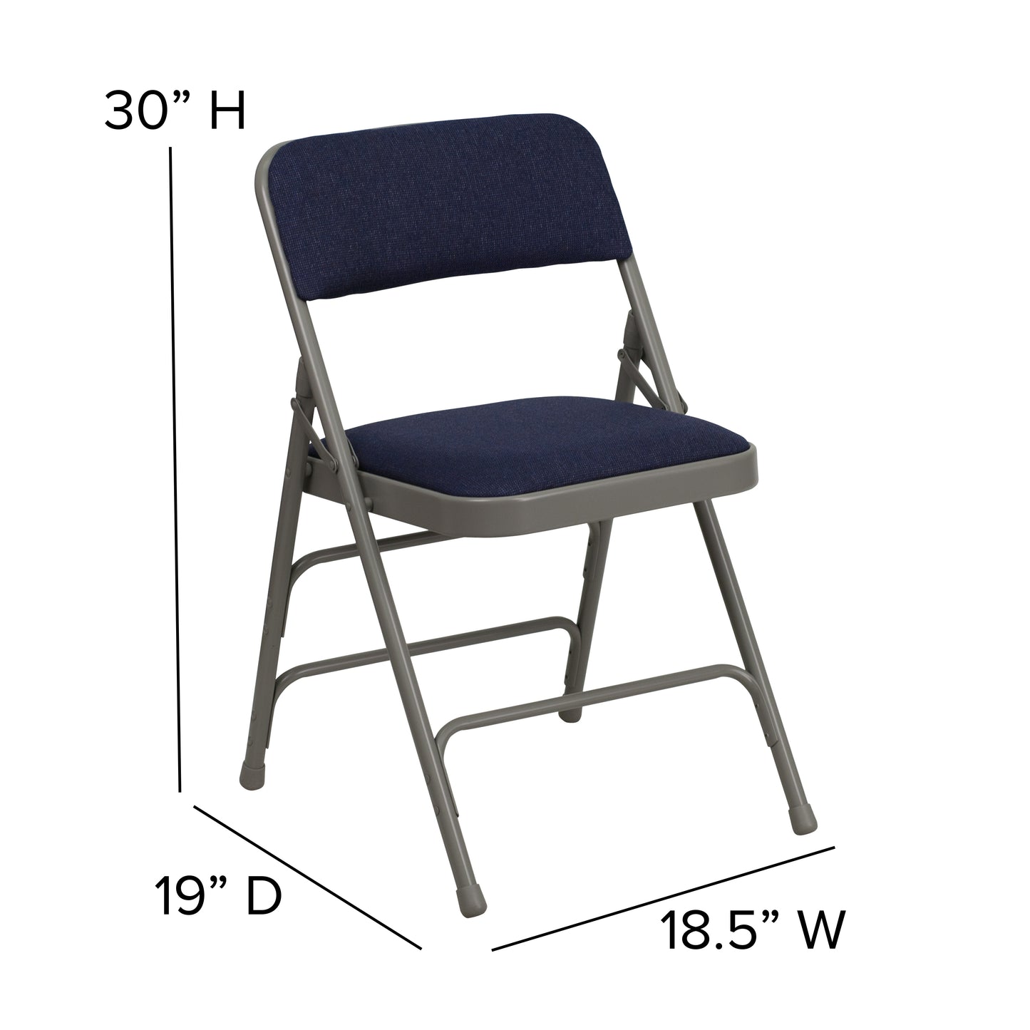 2 Pack HERCULES Series Curved Triple Braced & Double Hinged Navy Fabric Metal Folding Chair Navy Fabric/Gray Frame