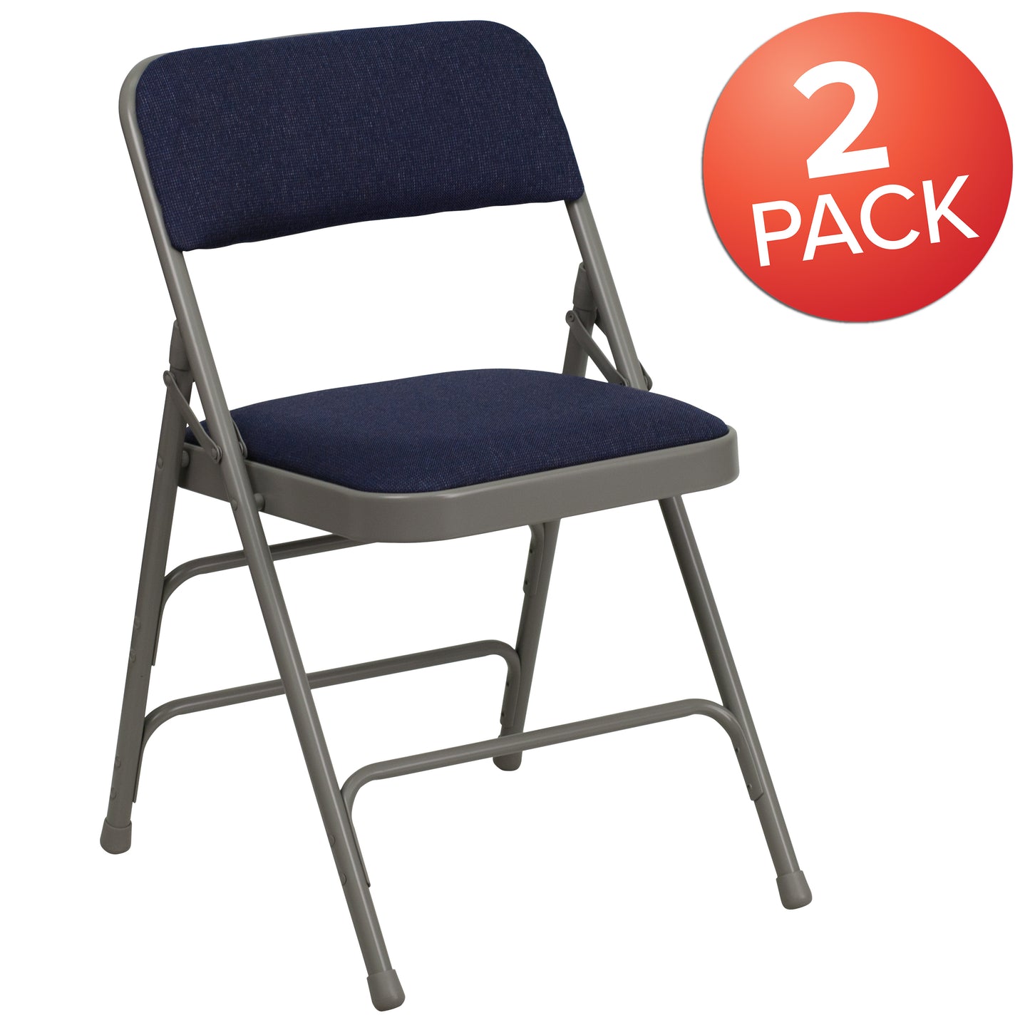 2 Pack HERCULES Series Curved Triple Braced & Double Hinged Navy Fabric Metal Folding Chair Navy Fabric/Gray Frame