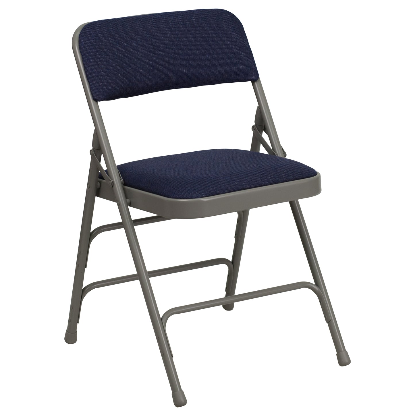 2 Pack HERCULES Series Curved Triple Braced & Double Hinged Navy Fabric Metal Folding Chair Navy Fabric/Gray Frame