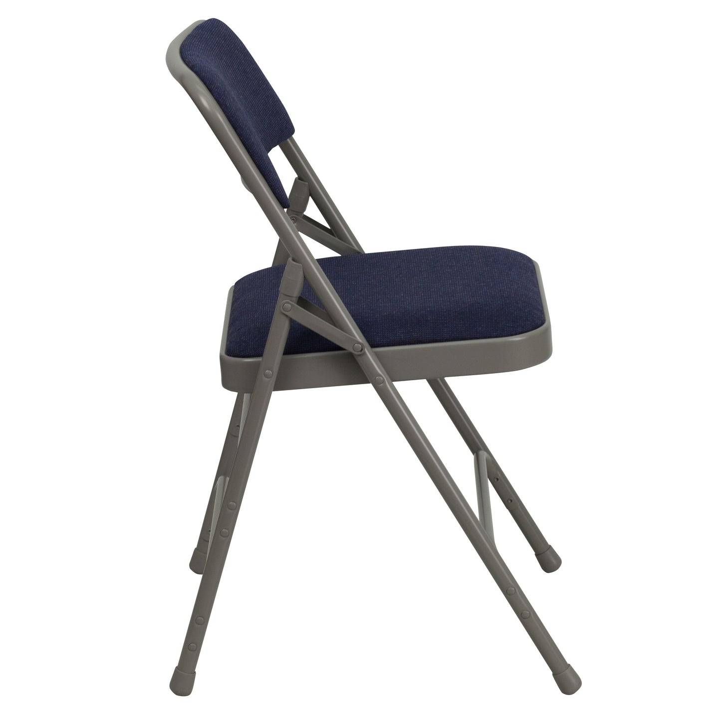 2 Pack HERCULES Series Curved Triple Braced & Double Hinged Navy Fabric Metal Folding Chair Navy Fabric/Gray Frame