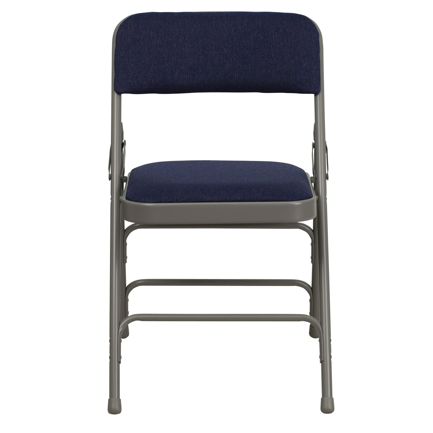 2 Pack HERCULES Series Curved Triple Braced & Double Hinged Navy Fabric Metal Folding Chair Navy Fabric/Gray Frame