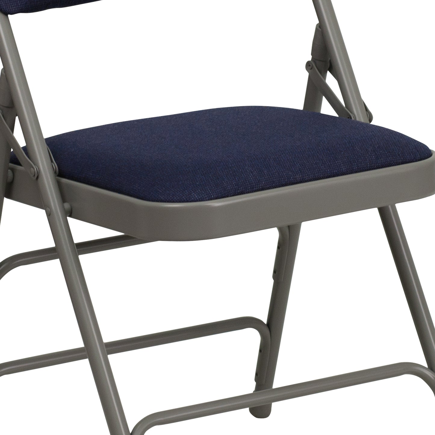2 Pack HERCULES Series Curved Triple Braced & Double Hinged Navy Fabric Metal Folding Chair Navy Fabric/Gray Frame
