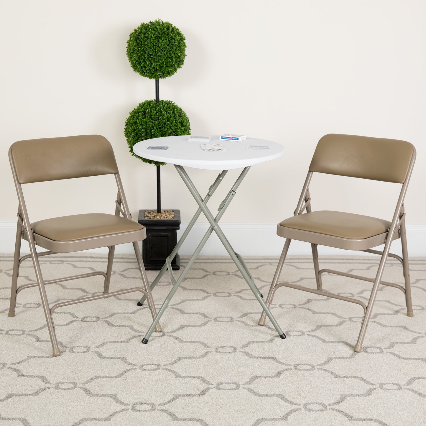 2 Pack HERCULES Series Curved Triple Braced & Double Hinged Beige Vinyl Metal Folding Chair Beige Vinyl/Beige Frame 2-HA-MC309AV-BGE-GG