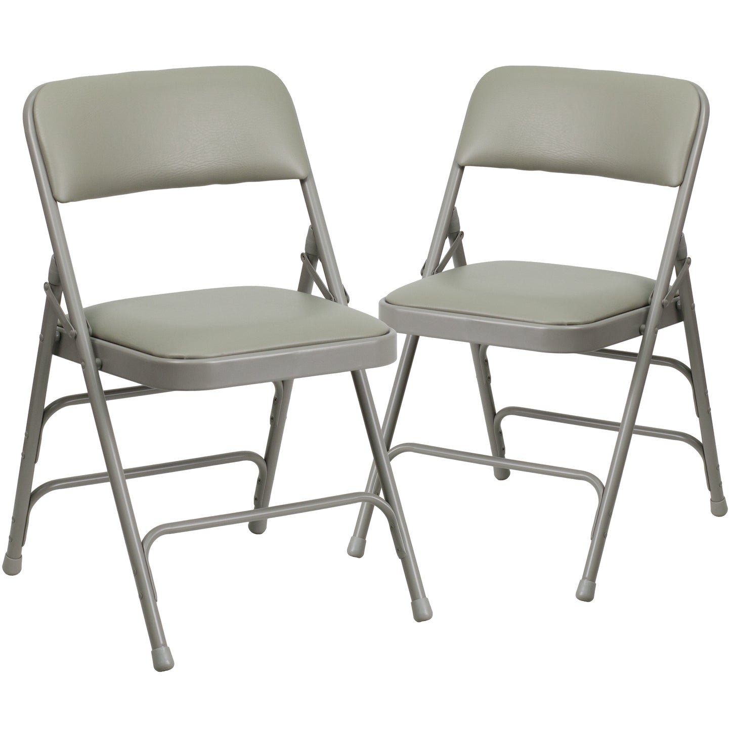 2 Pack HERCULES Series Curved Triple Braced & Double Hinged Gray Vinyl Metal Folding Chair Gray Vinyl/Gray Frame