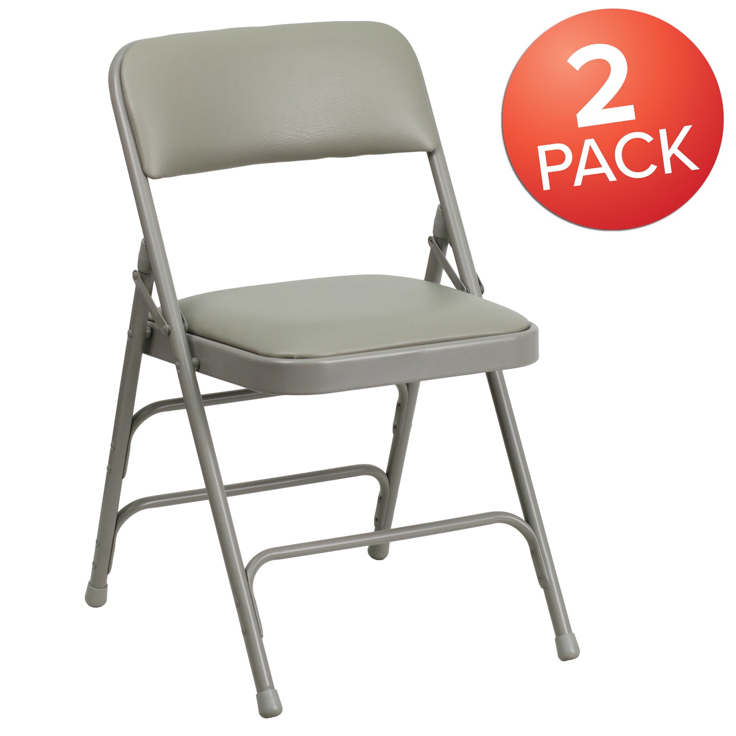2 Pack HERCULES Series Curved Triple Braced & Double Hinged Gray Vinyl Metal Folding Chair Gray Vinyl/Gray Frame