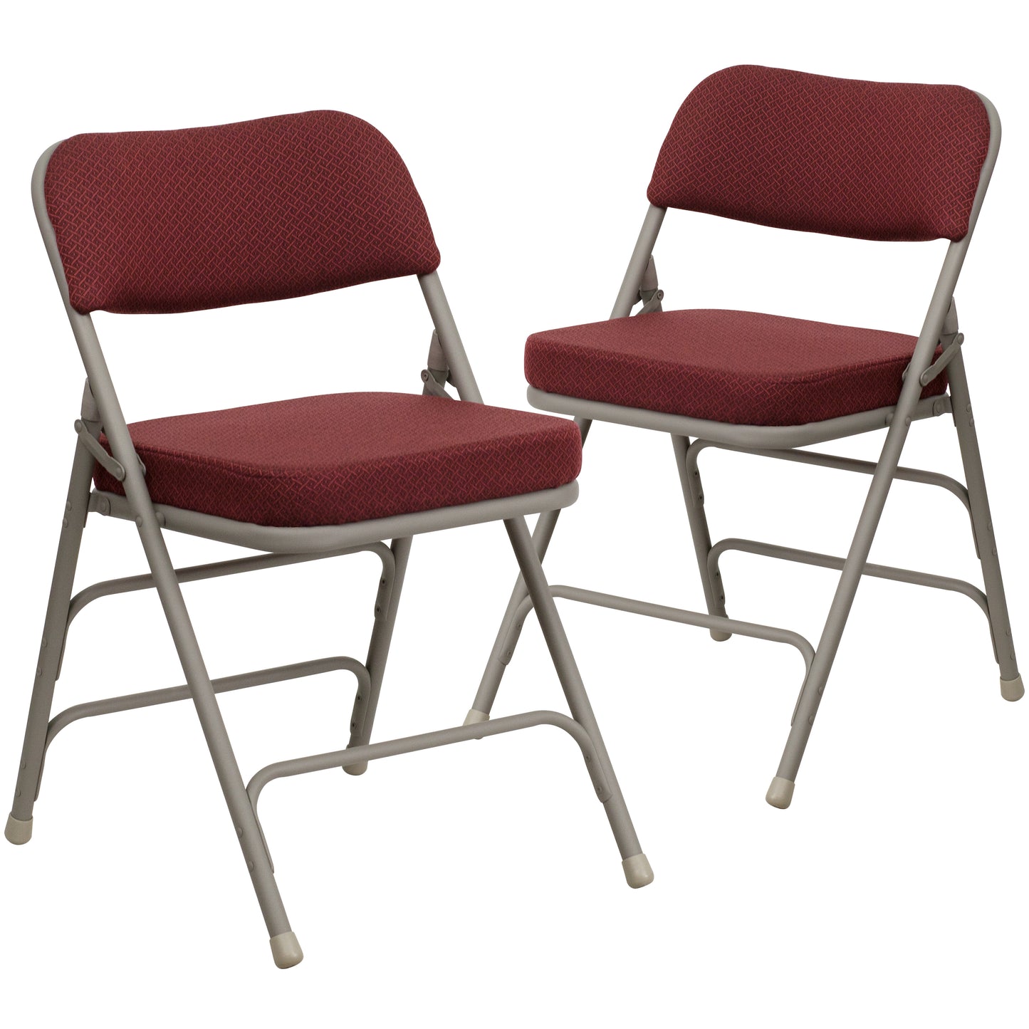 2 Pack HERCULES Series Premium Curved Triple Braced & Double Hinged Burgundy Fabric Metal Folding Chair Burgundy Fabric/Gray Frame