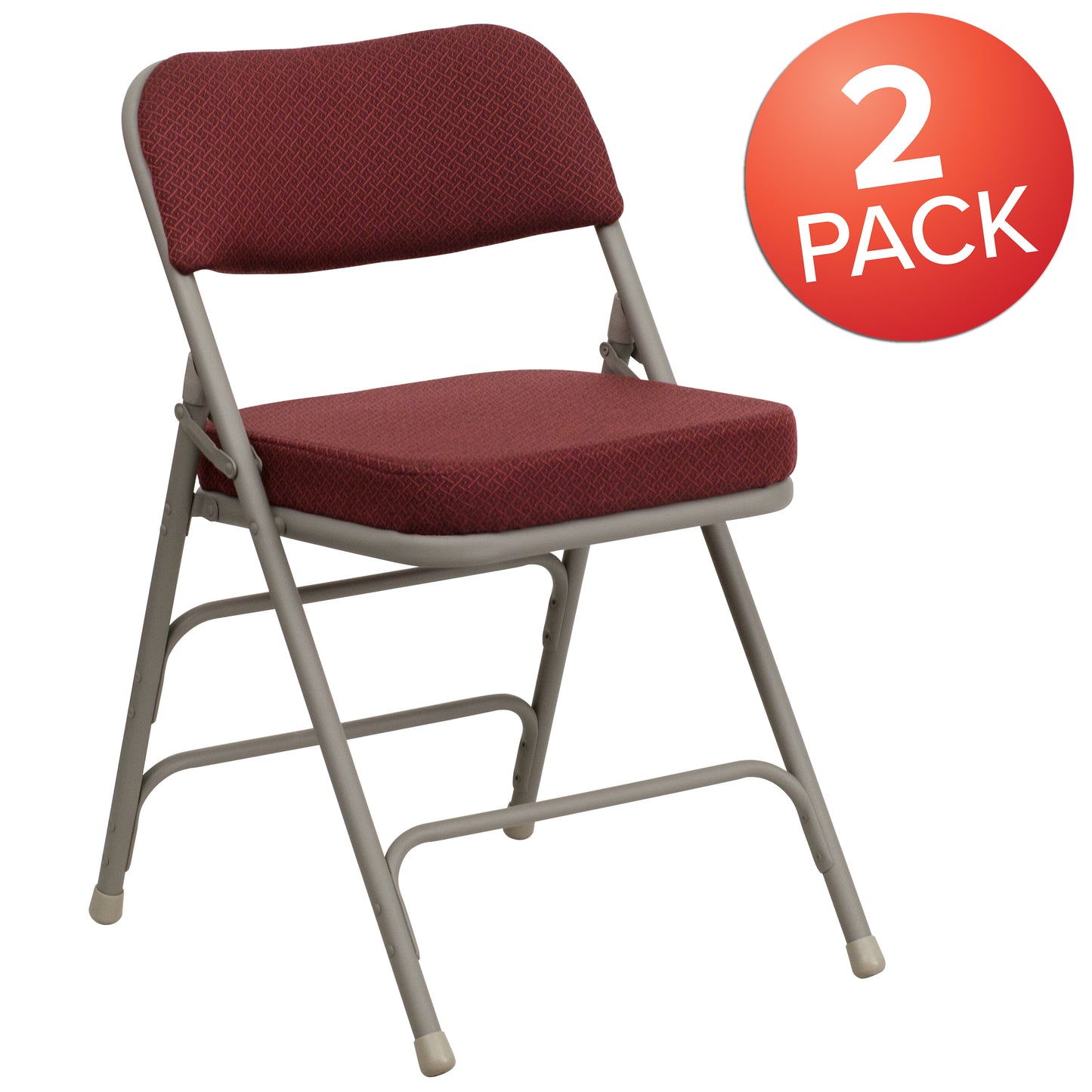 2 Pack HERCULES Series Premium Curved Triple Braced & Double Hinged Burgundy Fabric Metal Folding Chair Burgundy Fabric/Gray Frame