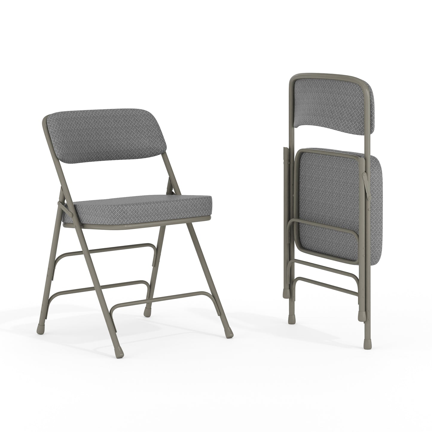 2 Pack HERCULES Series Premium Curved Triple Braced & Double Hinged Gray Fabric Metal Folding Chair Gray Fabric/Gray Frame